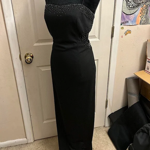 Dresses | 9s Dave Johnny Black Beaded Low Backmaxi Dress | Poshmark
